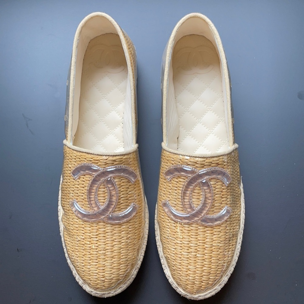 CHANEL 19S PVC Raffia CC Espadrilles (41) Beige